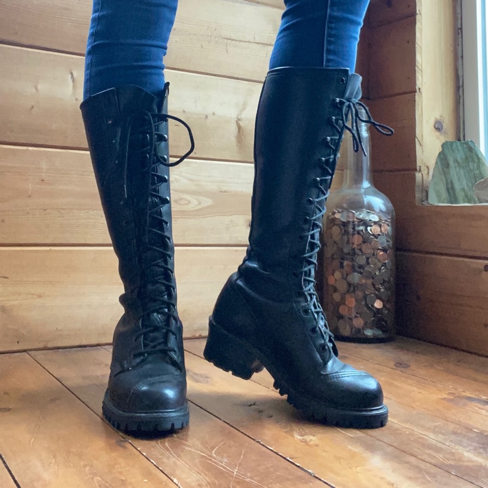 Frye RARE Moto Knee High Leather Lace Up Boot sz7